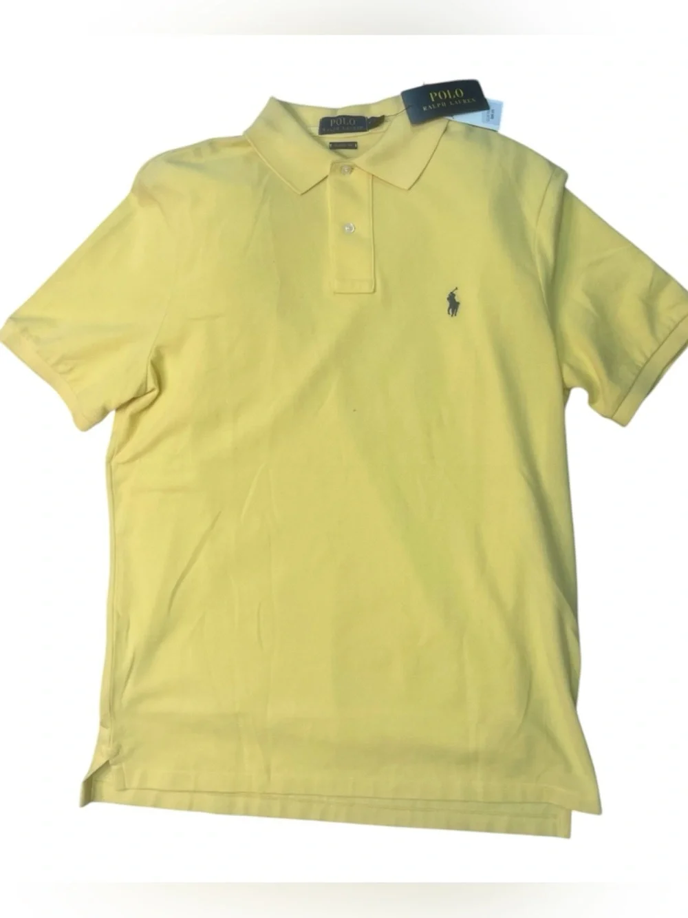 Sz med Ralph Lauren Yellow Polo Shirt with Navy Logo Tag